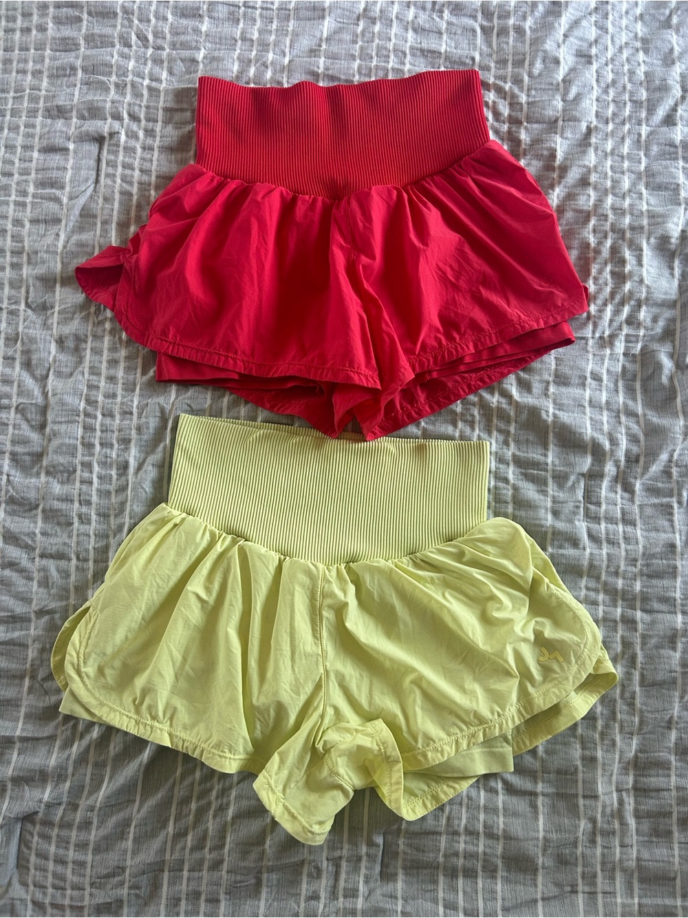 High-Waist Active Shorts - Bright Red and Light Yellow bundle